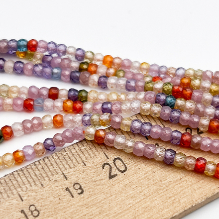 Фианит Рондель бусины (кубический цирконий), цвет микс, размер около 2*3 мм, цена за нить 38 см