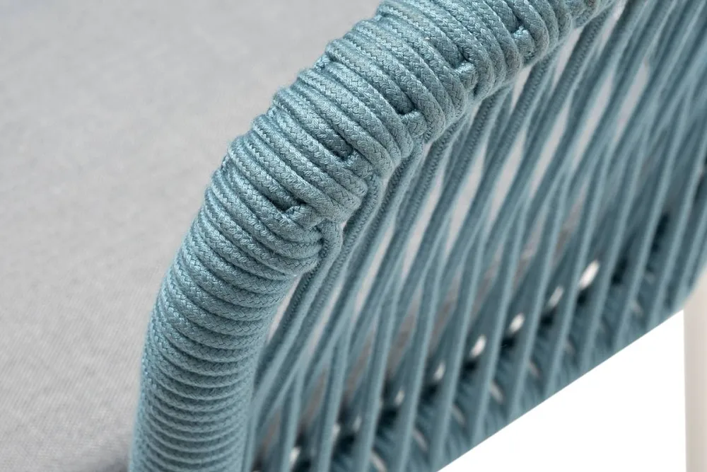 "Марсель" стул плетеный из роупа, каркас алюминий светло-серый (RAL7035) муар, роуп бирюзовый круглый, ткань светло-серая