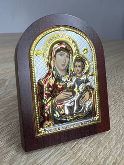 Иерусалимская БМ, икона арочная, красное дерево, эмаль  57х75