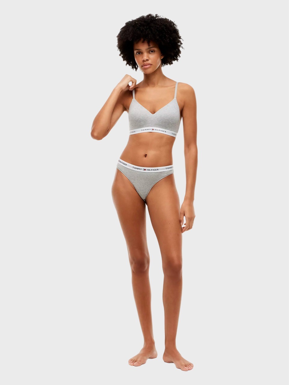 Женские трусы-стринги Tommy Hilfiger Tommy Logo Thong 3-Pack Grey / Black / Heathered Oat