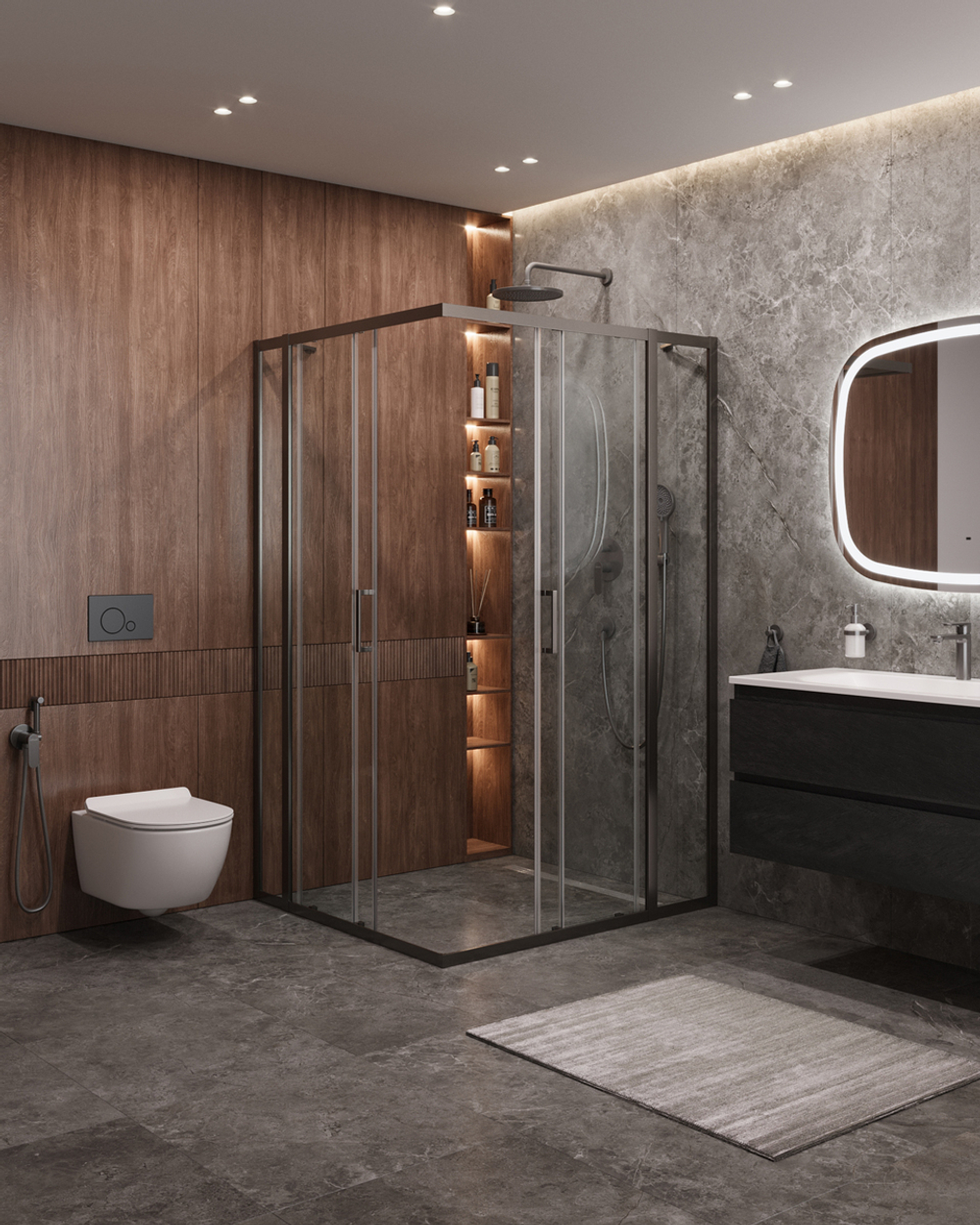 Душевой уголок Cezares MOLVENO-AH-22-130/120-C-GM-IV, 130х120х195, профиль оружейная сталь, прозрачное стекло