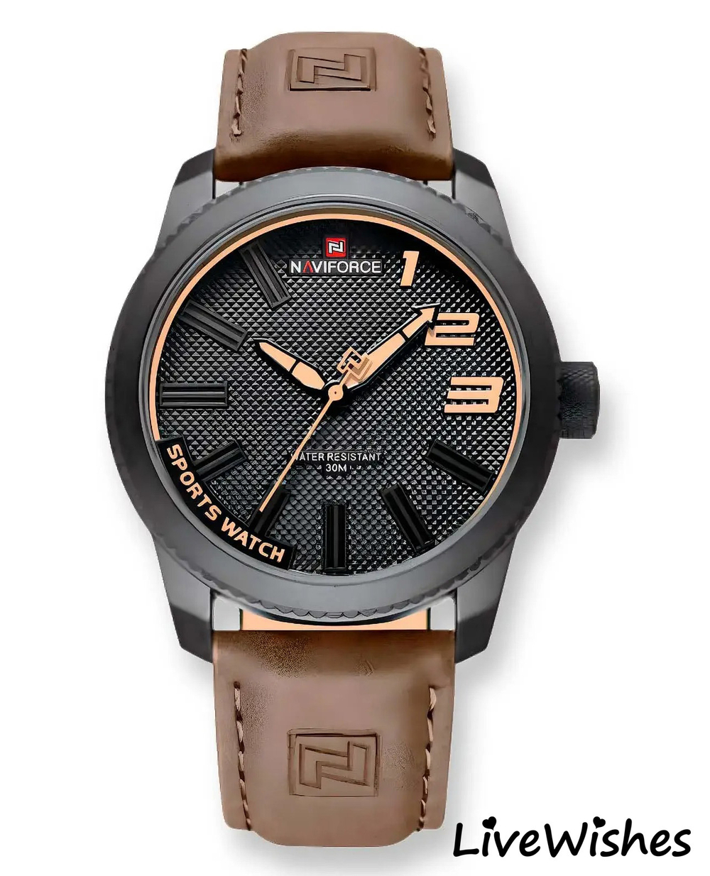 Часы наручные кварцевые NAVIFORCE на кожаном ремешке, черный/коричневый W8950-05