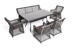 "Катания" обеденная группа плетеная на 6 персон, цвет графит