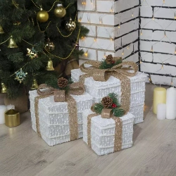 Светодиодные Подарки с бежевой лентой 15, 20, 25 см., 220 В, теплые LED, Luazon Lighting (4357001)