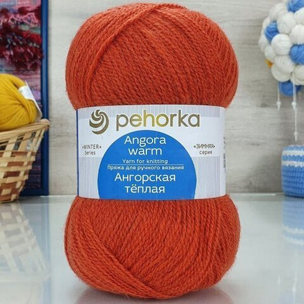 Ангорская теплая пряжа Пехорка 40%шерсть 60%акрил 5х100г/480м (189 яркооранжевый)