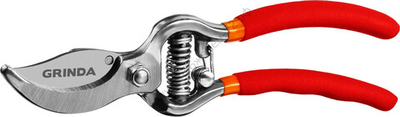 GRINDA G-1, 150 мм, цельнокованые лезвия, стальные рукоятки, покрытие ПВХ, плоскостной мини-секатор (423101)