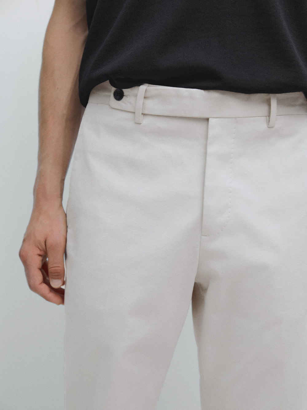 Massimo Dutti Брюки из смесовой хлопковой саржи, песочный