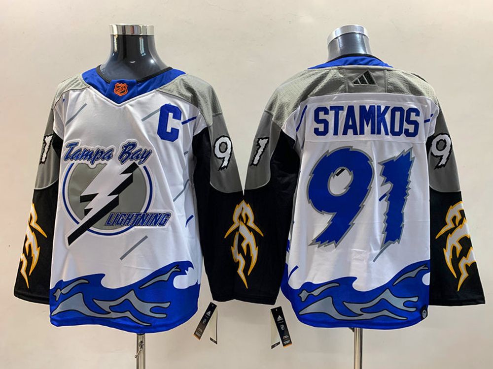 Купить хоккейный свитер НХЛ  Стивена Стэмкоса Tampa Bay Lightning в Москве - ADIDAS REVERSE RETRO 2022