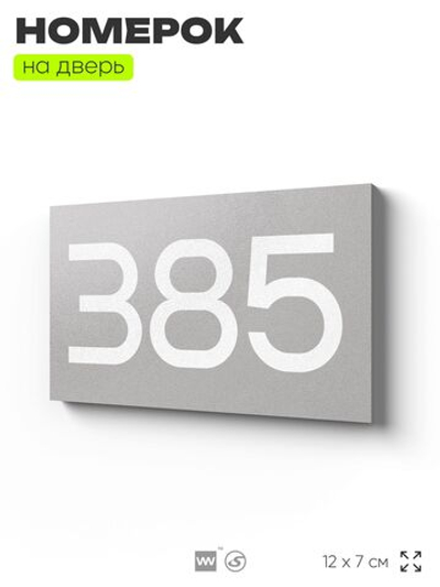 Номер на дверь 385, табличка на дверь для офиса, квартиры, кабинета, аудитории, склада, серая 120х70 мм, Айдентика Технолоджи