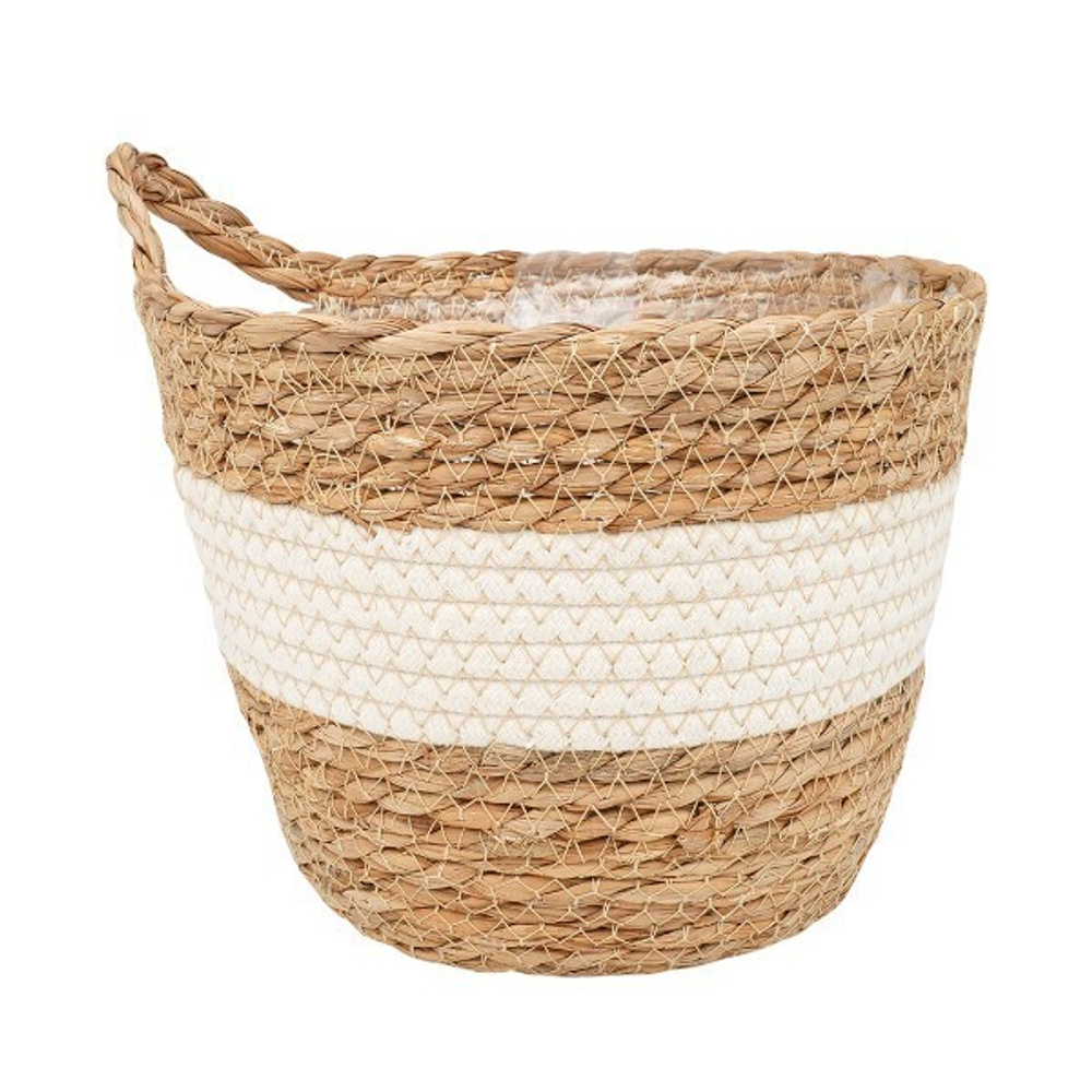 Кашпо плетеное "Танзания" с ручкой, 7,5л внешний размер Д265 Ш265 В230, натуральный, белый