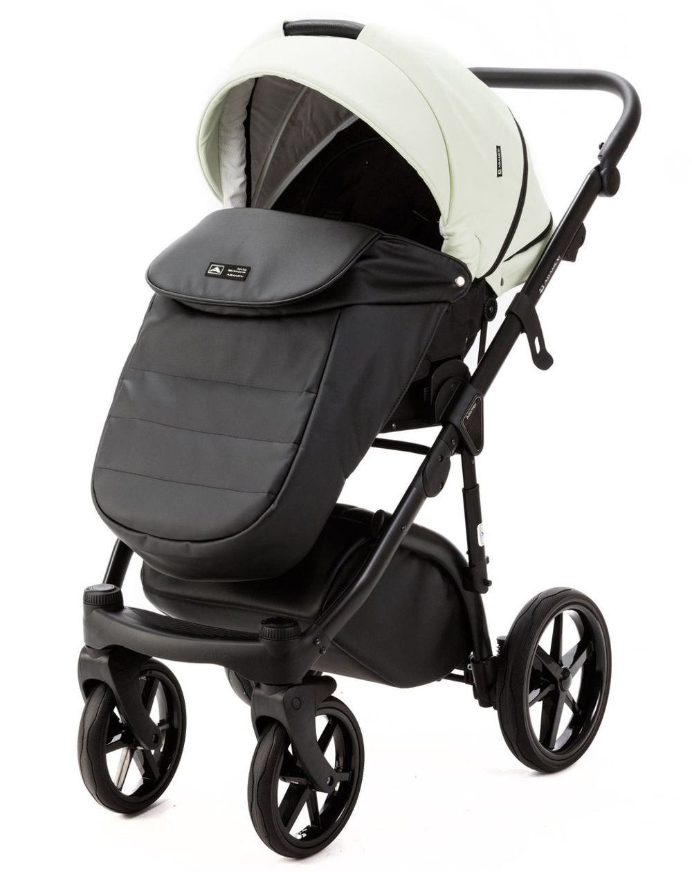 Детская коляска Adamex Nola Deluxe 2 в 1 N-SD104 (КРЕМОВАЯ КОЖА + ЧЕРН.КОЖА)