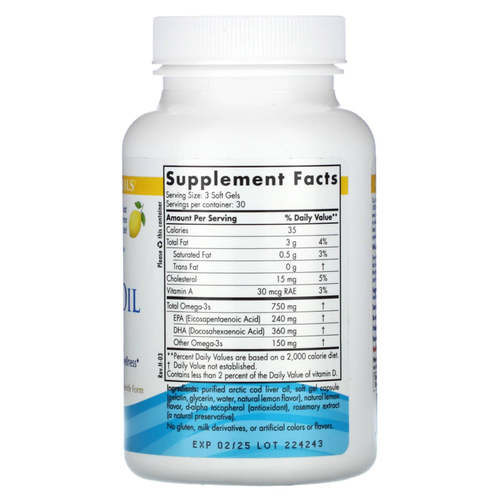 Nordic Naturals, жир печени арктической трески, со вкусом лимона, 90 капсул