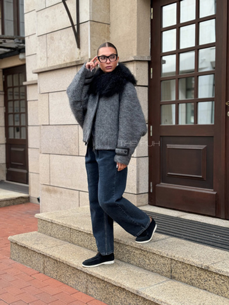 Графитовая куртка из шерсти со съемным мехом