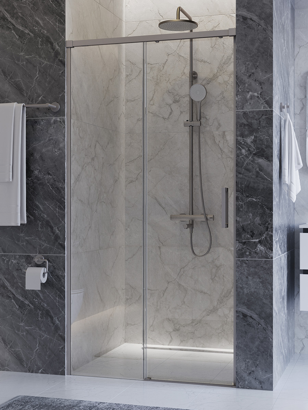 Душевая дверь CEZARES PLANE-BF-1-100-C-IN, 100х195, профиль сатин, стекло прозрачное