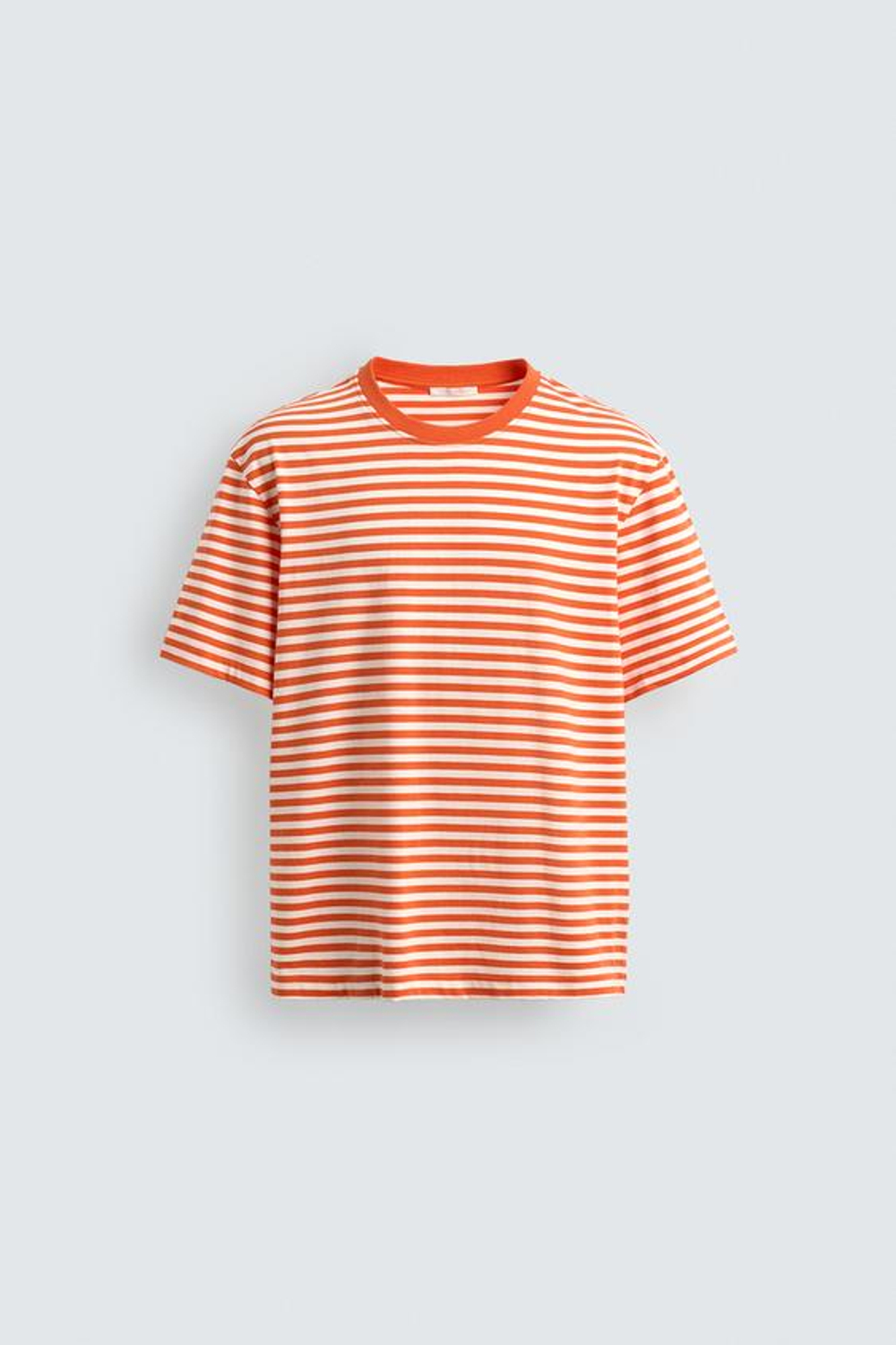 ZARA ФУТБОЛКА REGULAR FIT ЖАККАРД В ПОЛОСКУ, БЕЛО-ОРАНЖЕВЫЙ