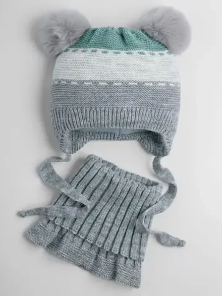 Шапка зимняя вязаная детская с манишкой