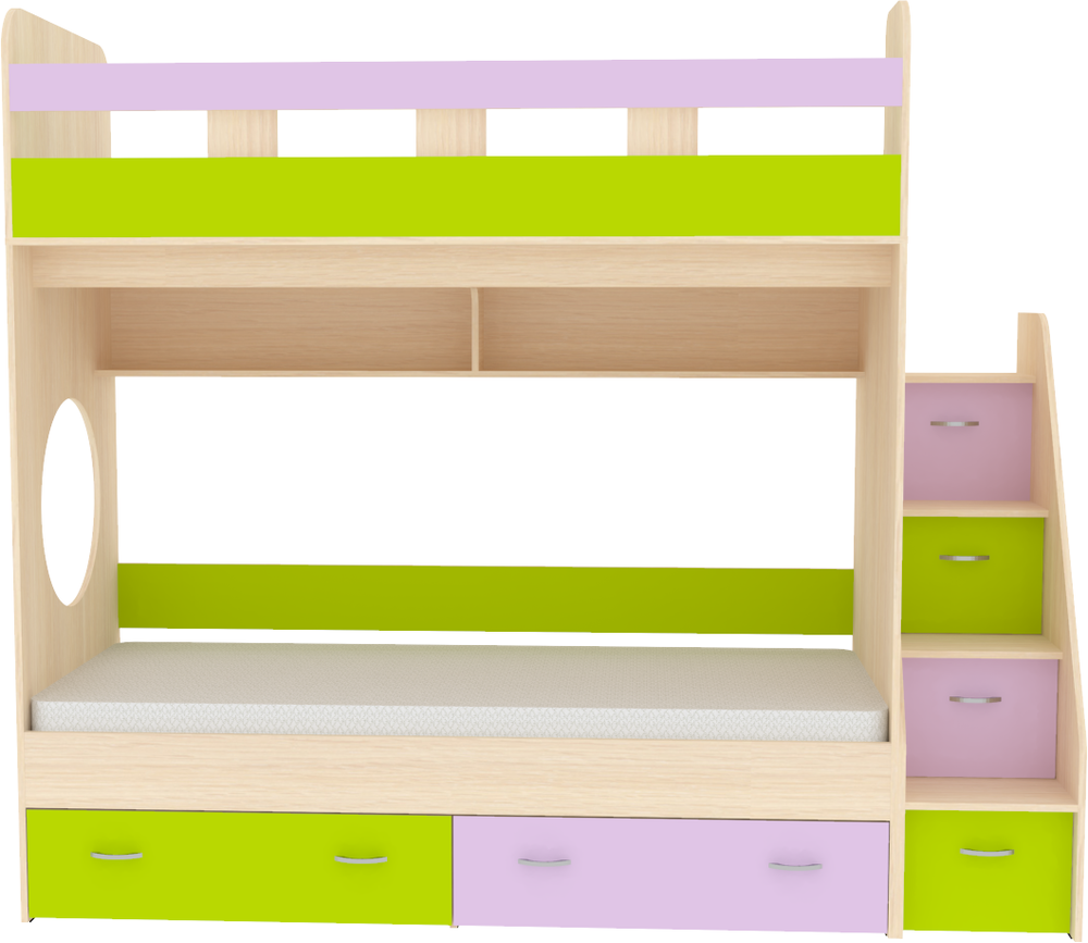Двухъярусная кровать КарИВи Юниор 1 80x160  Дуб Молочный Ирис Лайм