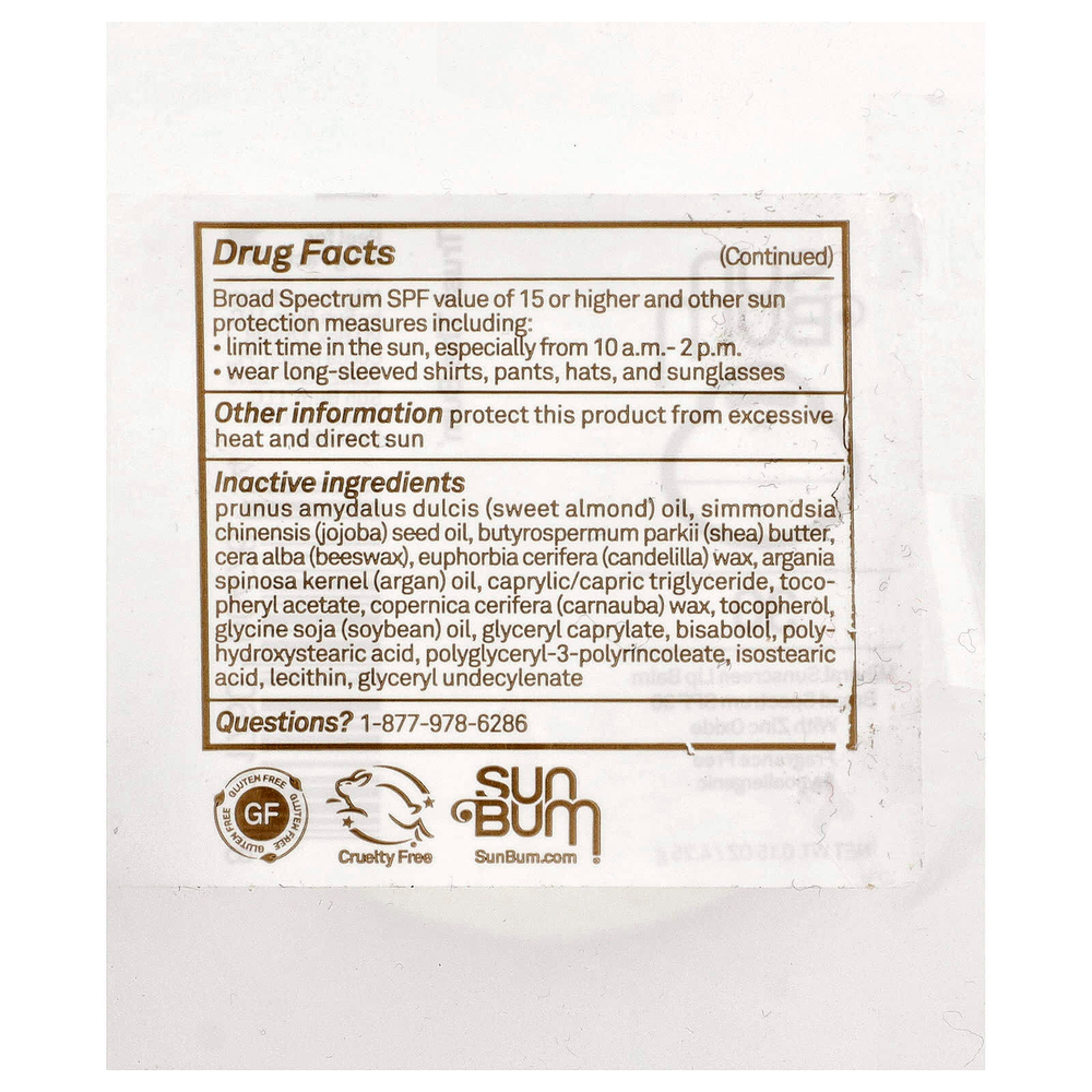 Sun Bum, минеральный солнцезащитный бальзам для губ, SPF 30, без отдушек, 4,25 г (0,15 унции)