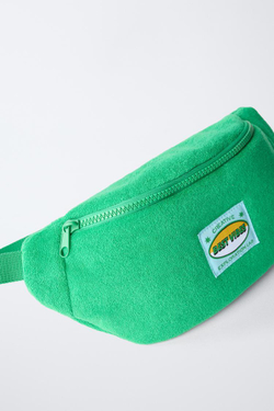 ZARA ПОЯСНАЯ СУМКА ИЗ МАХРОВОЙ ТКАНИ, ЗЕЛЕНЫЙ