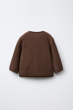 ZARA СТЕГАНАЯ КУРТКА С ТРИКОТАЖНОЙ ОТДЕЛКОЙ, ШОКОЛАДНЫЙ
