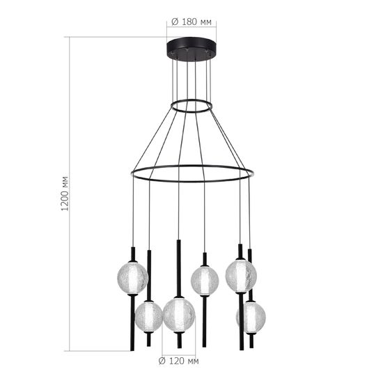 SL6120.403.06 Светильник подвесной ST-Luce Черный/Прозрачное кракелированное стекло LED 6*8,5W 3000K PEEK