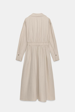 ZARA ПЛАТЬЕ МИДИ С ПОЯСОМ, БЕЖЕВЫЙ