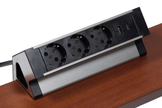 Блок розеток настольный с двумя крепежами (3 розетки, USB-A, USB-C) G4103Y-2AC.N Серебро/Черный 215