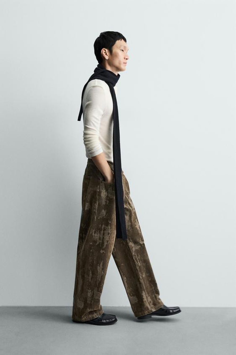 ZARA ДЖИНСЫ BAGGY FIT ФЛОКИРОВАННЫЕ, БЕЖЕВЫЙ