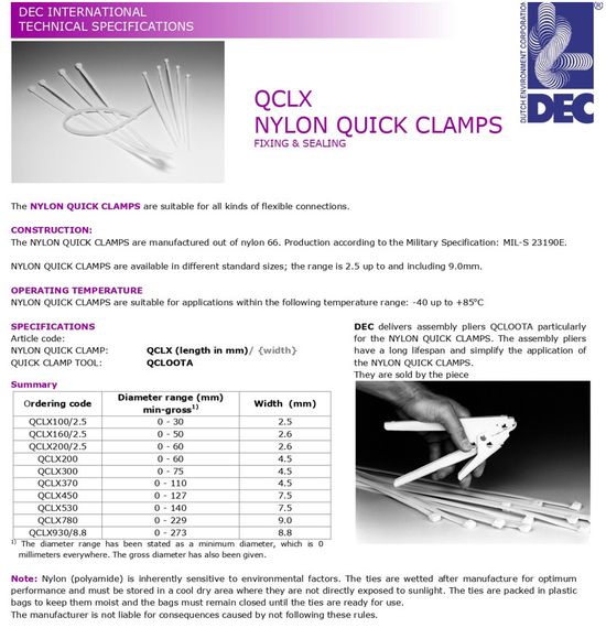 Хомут стяжка нейлоновая усиленная DEC QCLX 780/9,0 (Нидерланды) для диаметров до 229 мм и применения при температуре от -40 до +85 С. 10 шт. в упаковке