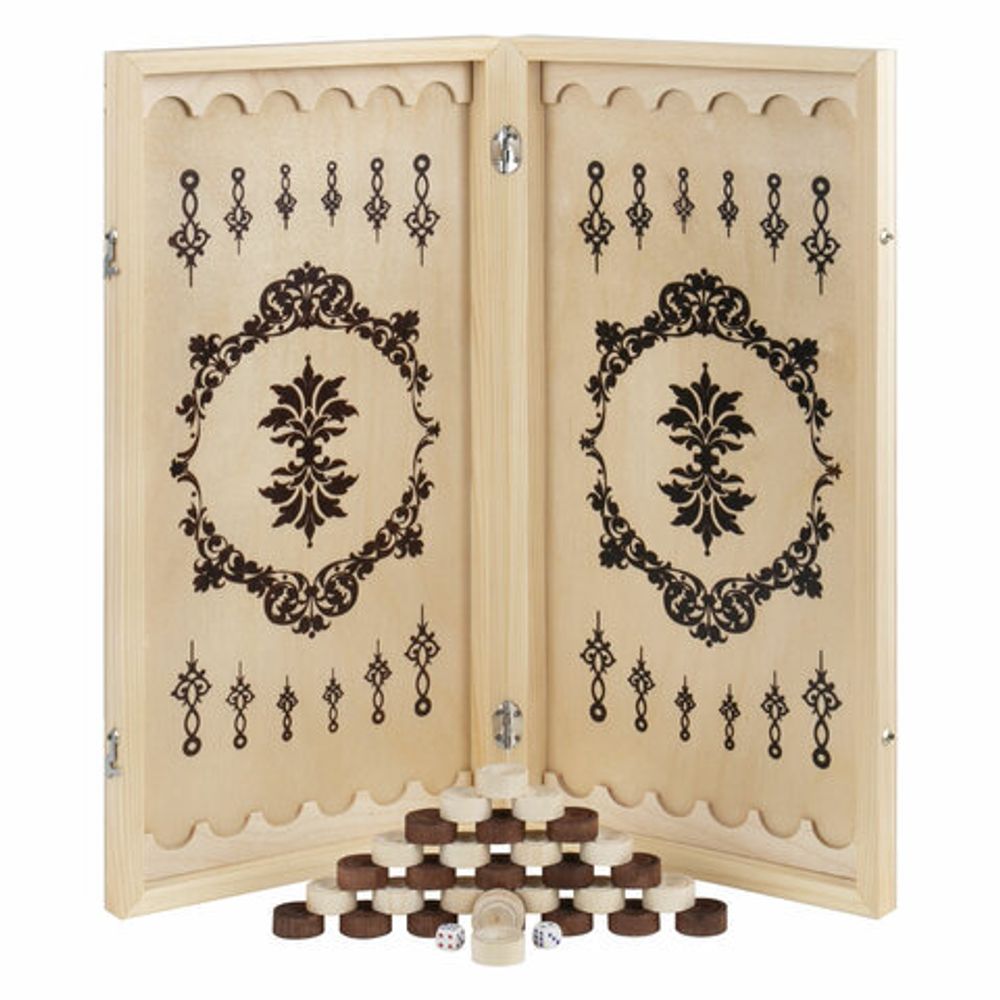 Шахматы, шашки, нарды 3 в 1 деревянные, лакированные, глянцевые, доска 40х40 см, ЗОЛОТАЯ СКАЗКА, 665364