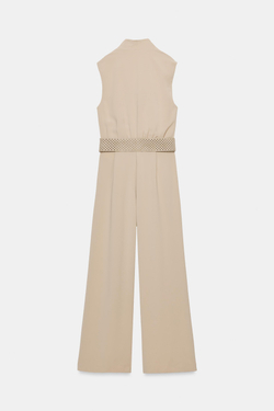 ZARA КОМБИНЕЗОН С ПОЯСОМ, ПЕСОЧНЫЙ