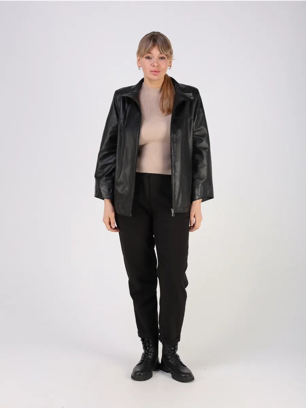 Кожаная куртка демисезонная натуральная оверсайз