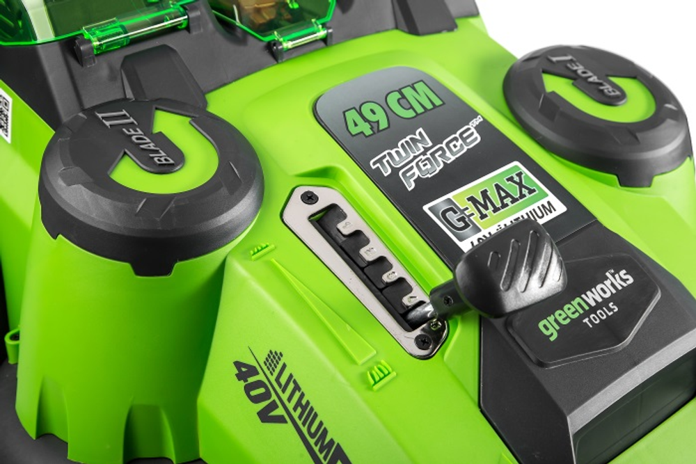 Газонокосилка Greenworks TwinForce G40LM49DB 40V (49 см) аккумуляторная -  АКБ 8 А/Ч зарядка G40UCM2M / 40V 2A