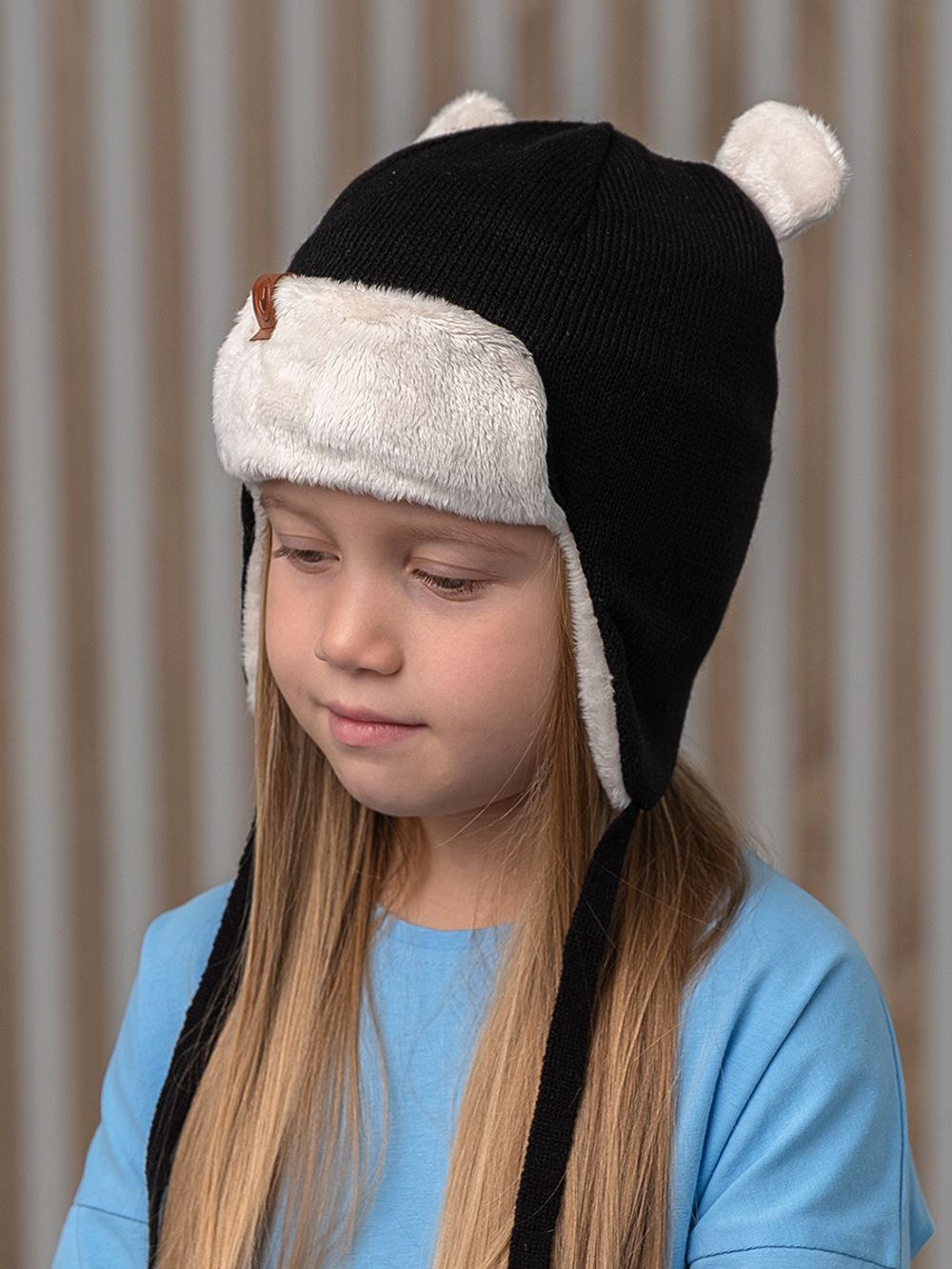 Шапка весенняя/осенняя вязаная (Черный) ТЕДДИ велюр