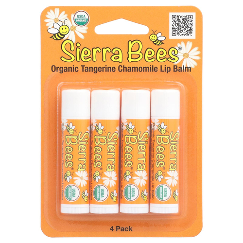 Sierra Bees, Органические бальзамы для губ, мандарин и ромашка, 4 шт. в упаковке, 0,15 унции (4,25 г) каждый