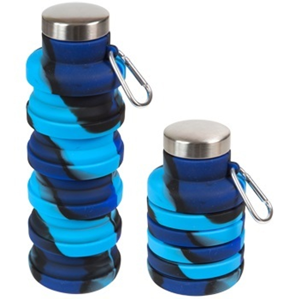 Бутылка для воды складная 500мл, 21 x 7 см, силиконовая, с метал.крышкой, синяя деграде