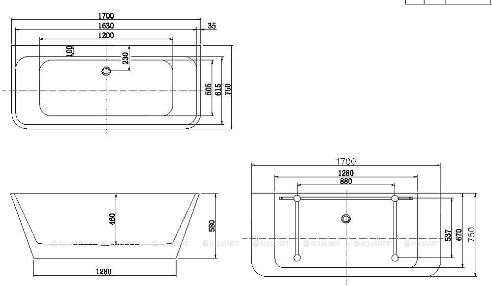 Акриловая ванна Aquanet (Акванет) Family Perfect 170x75 13775-MW