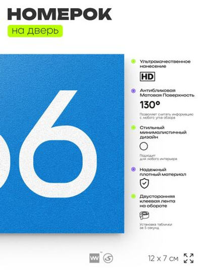 Номер на дверь 966, табличка на дверь для офиса, квартиры, кабинета, аудитории, склада, голубая 120х70 мм, Айдентика Технолоджи