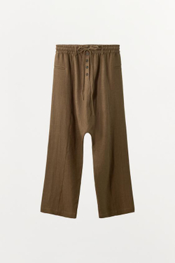 ZARA БРЮКИ BAGGY ИЗ СМЕСОВОГО ЛЬНА, КОРИЧНЕВЫЙ