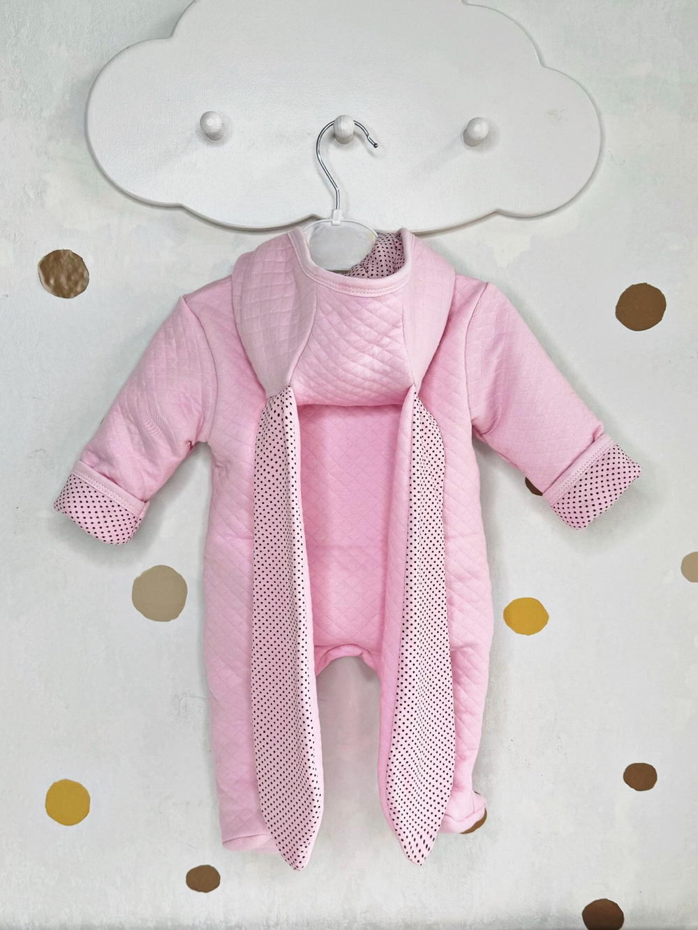 Комбинезон с ушками «Горошек» (розовый) (без утеплителя)