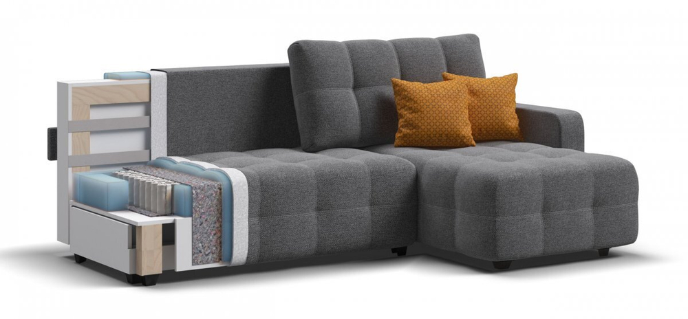 Угловой диван Денди Рогожка Мальмо серый