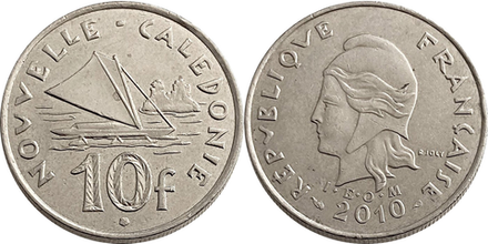 Новая Каледония 10 франков, 2006 - 2019 Марианна XF
