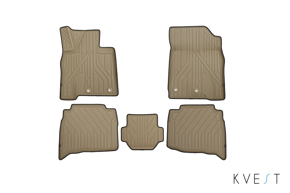 Коврики KVEST 3D в салон TOYOTA LC 200, 2015-2021, 5 шт. (полиуретан, бежевый, черный) в коробе KVESTTYT00001KB