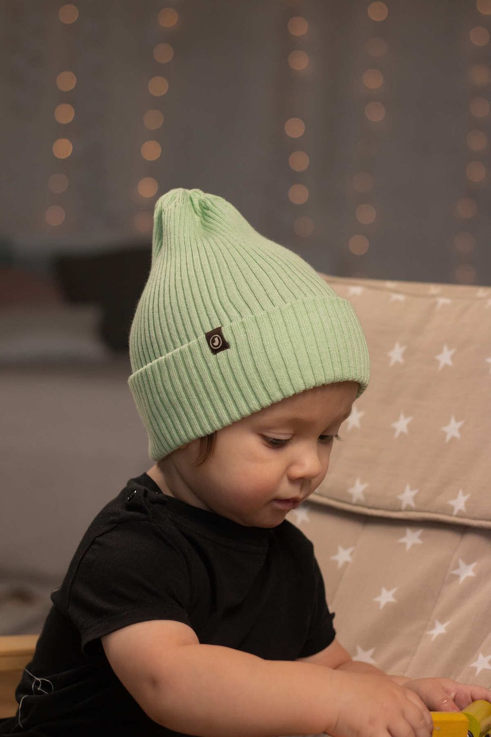 Шапка вязаная-резинка хлопковая КЭП(Шалфей)