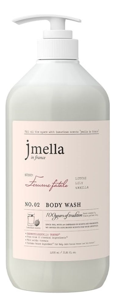 JMELLA  Гель для душа "Личи, лилия, ваниль"- IN FRANCE FEMME FATALE BODY WASH,1000 мл