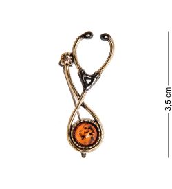 AM-2644 Брошь «Стетоскоп» (латунь, янтарь)