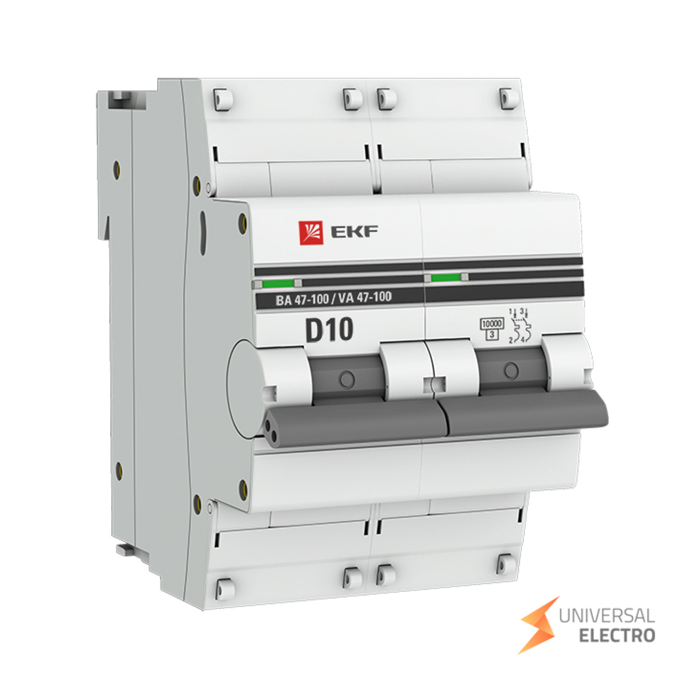 Автоматический выключатель 2P 10А (D) 10kA ВА 47-100 EKF PROxima