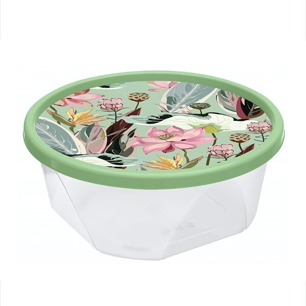 Контейнер для продуктов круглый 1,4л с декором (зеленый)