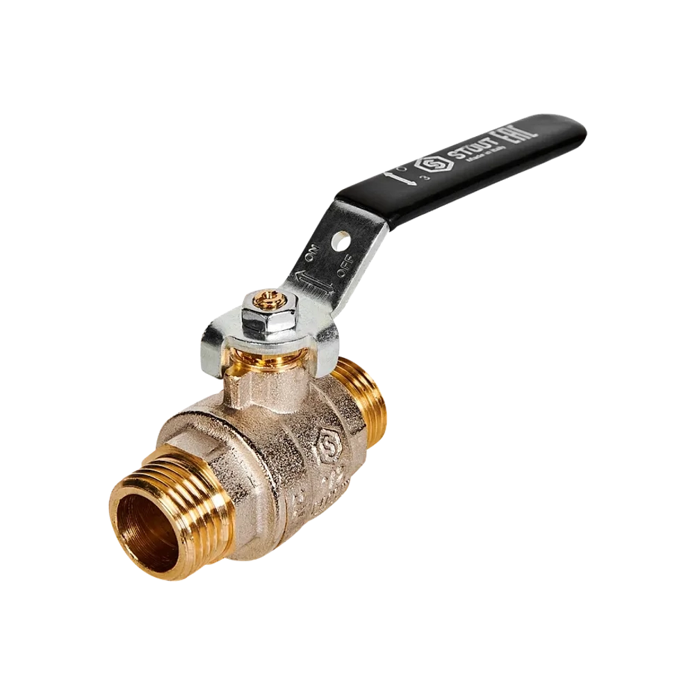 Кран шаровой полнопроходной STOUT - 1/2" (НР/НР, PN40, Tmax 150°C, ручка-рычаг черная)