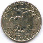 1 доллар 1972 год (D). США. Эйзенхауэр. Медь с медно-никелевым покрытием, диаметр 38.1 мм. AUNC